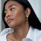 Rosenblad øreringe med aftagelige roser og diamanter, forgyldt