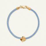 Firkløver silkearmbånd blåt, forgyldt