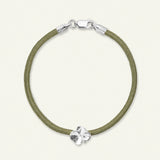 Firkløver silkearmbånd oliven, sølv