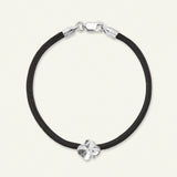 Firkløver silkearmbånd sort, sølv