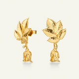 Rosenblad øreringe med aftagelige roser og diamanter, forgyldt