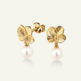 Firkløver perleøreringe, forgyldt