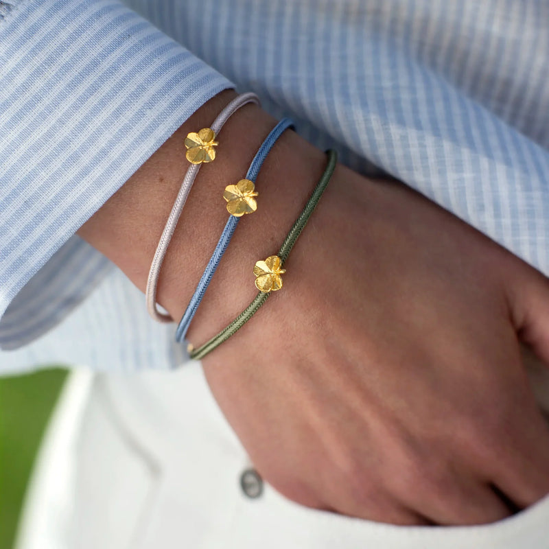 Firkløver silkearmbånd rosa, sølv