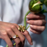 Firkløver Statement ring forgyldt