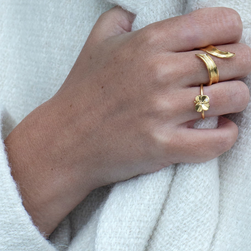 Firkløver ring, forgyldt