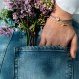 Firkløver silkearmbånd sort, sølv