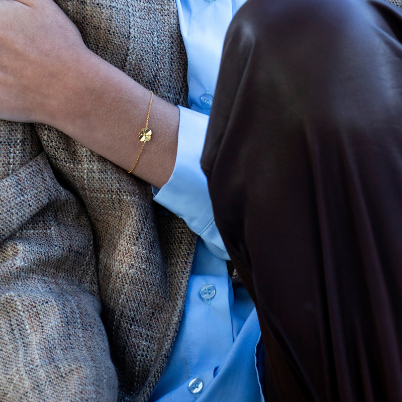 Firkløver armbånd forgyldt, justerbar længde