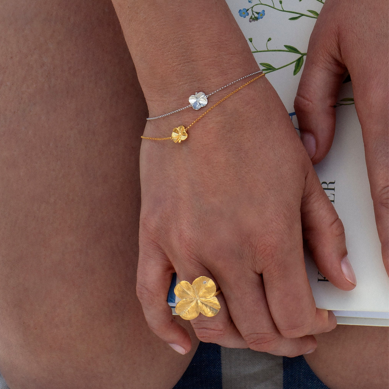 Firkløver armbånd forgyldt, justerbar længde