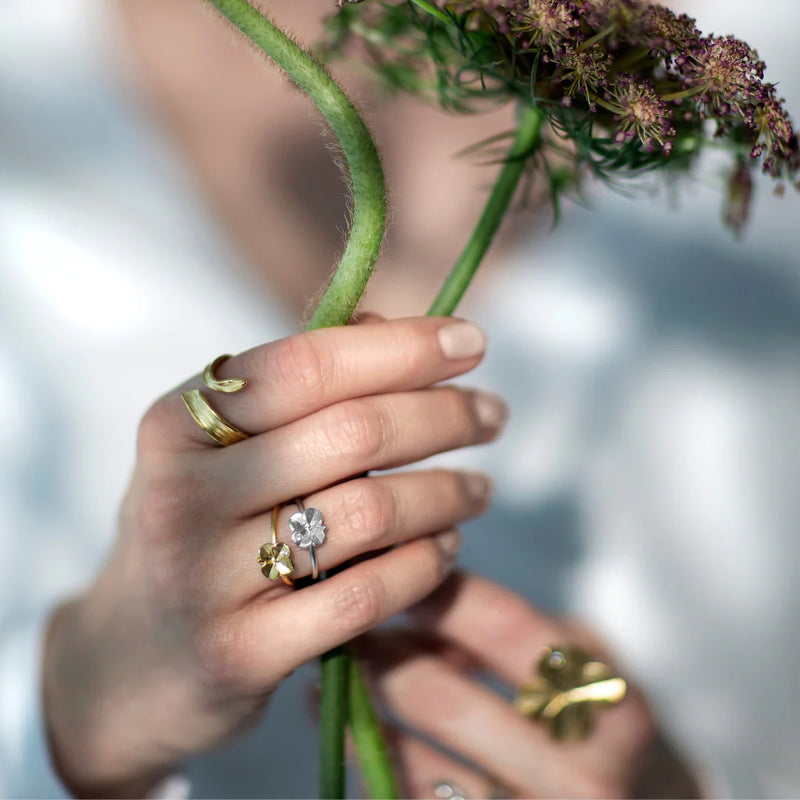 Firkløver ring, forgyldt