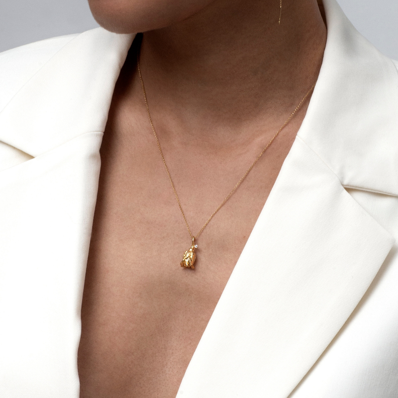 Rose halskæde med vedhæng og diamant, forgyldt