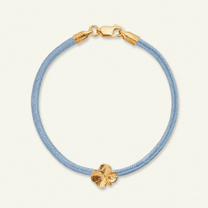 Firkløver silkearmbånd blåt, forgyldt
