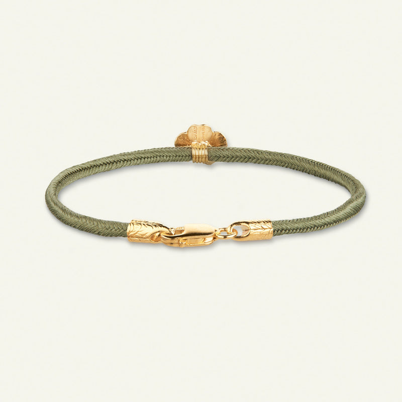 Firkløver silkearmbånd oliven, forgyldt