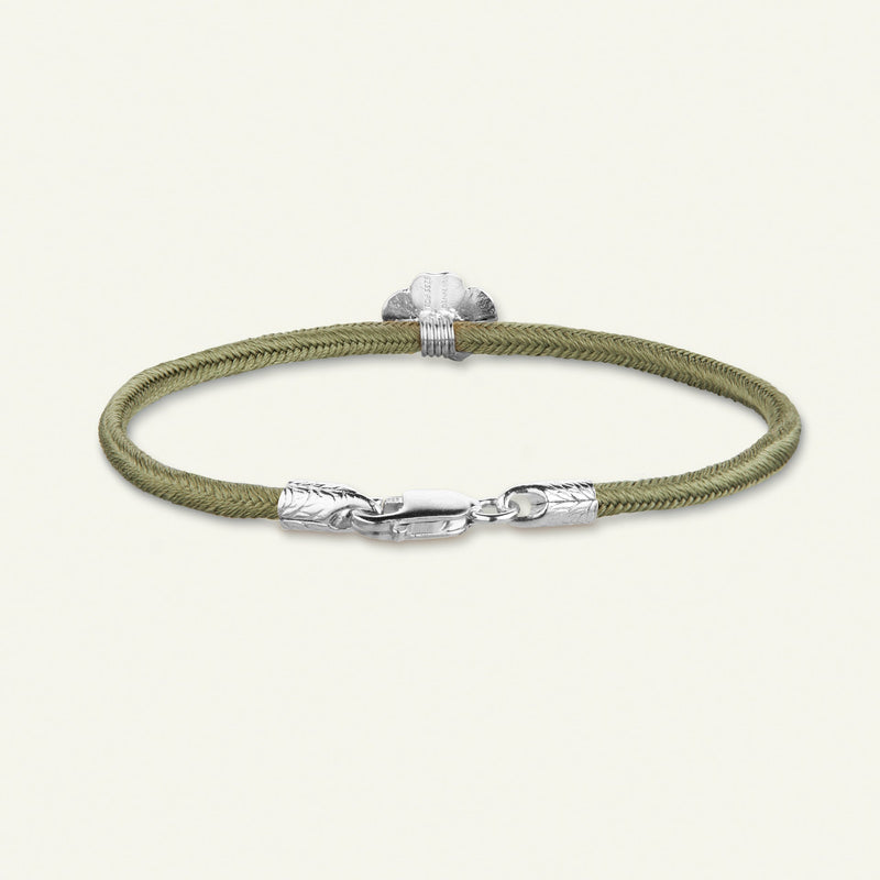 Firkløver silkearmbånd oliven, sølv