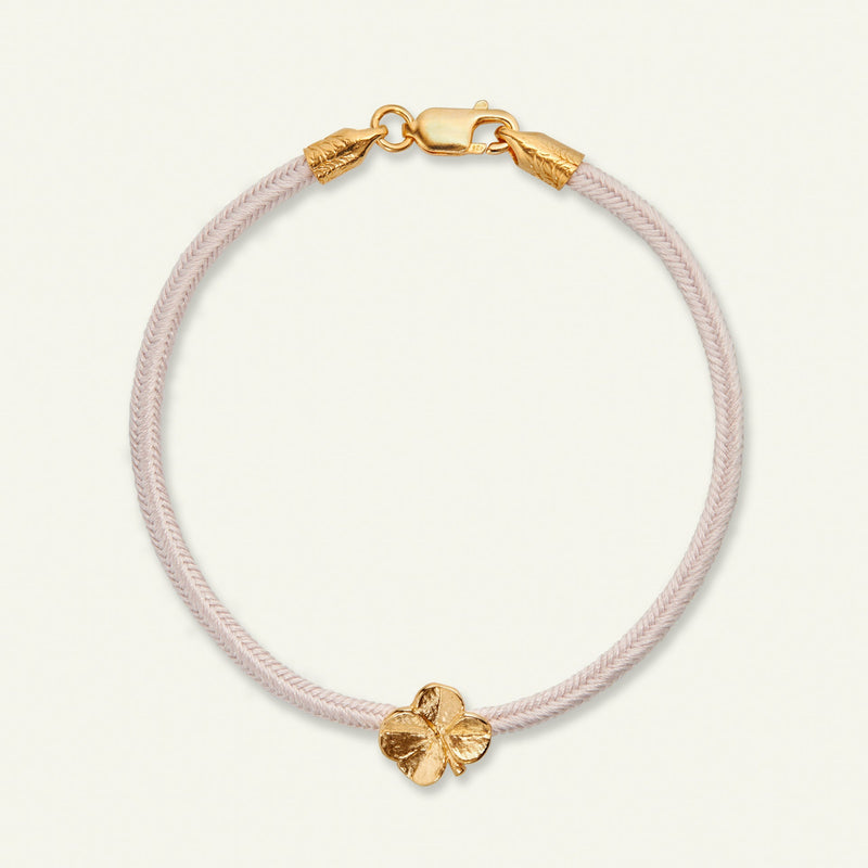 Firkløver silkearmbånd rosa, forgyldt