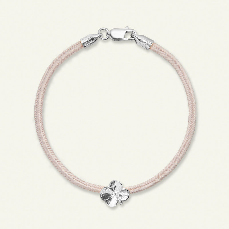 Firkløver silkearmbånd rosa, sølv