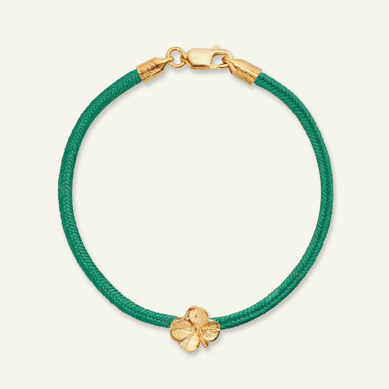 Firkløver silkearmbånd mørkegrøn, guld