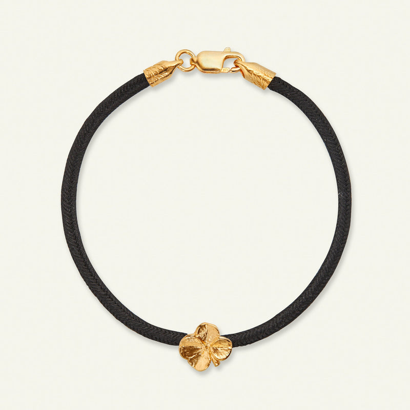 Firkløver silkearmbånd sort, forgyldt
