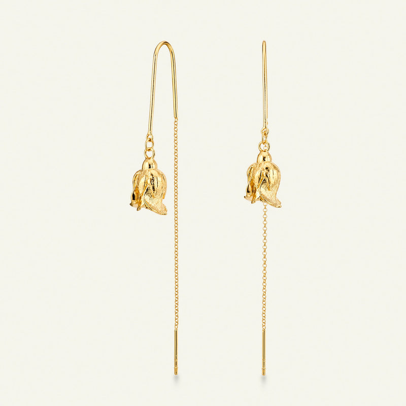 Rose ørehængere med kæde, forgyldt