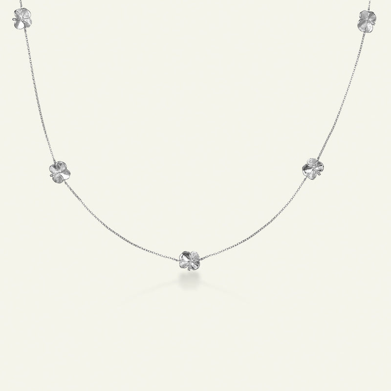 Firkløver halskæde med fem kløvere, sølv