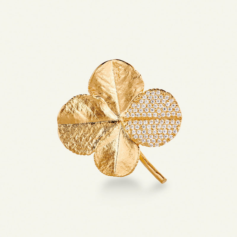 Firkløver broche pavé forgyldt