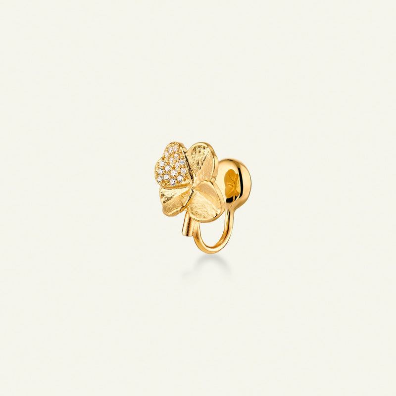 Firkløver ear cuff pavé forgyldt