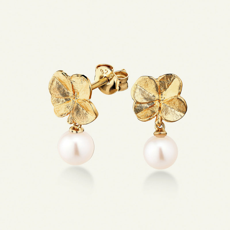 Firkløver perleøreringe, forgyldt