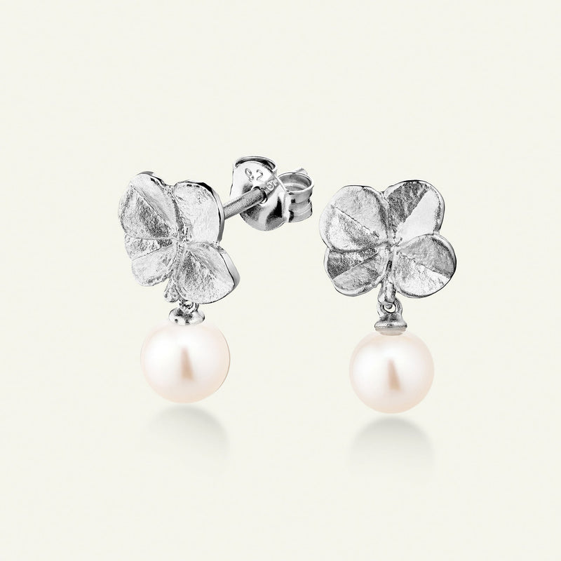 Firkløver perleøreringe, sølv