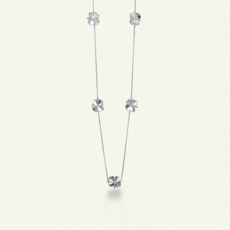 Firkløver halskæde med fem kløvere, sølv