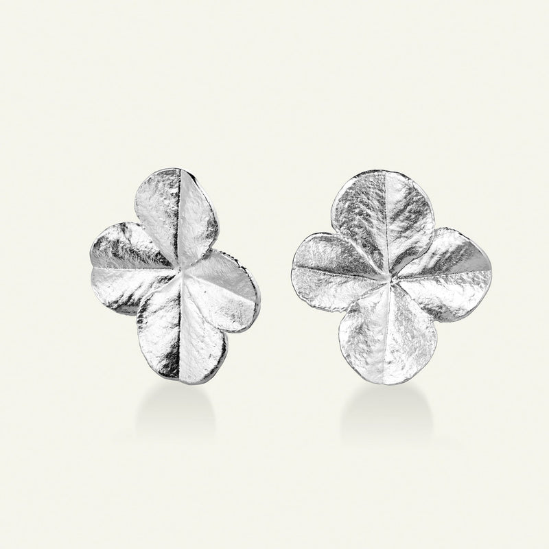 Firkløver Statement Øreclips, sølv
