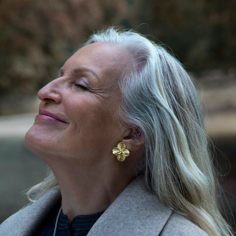 Firkløver Statement Øreclips, forgyldt