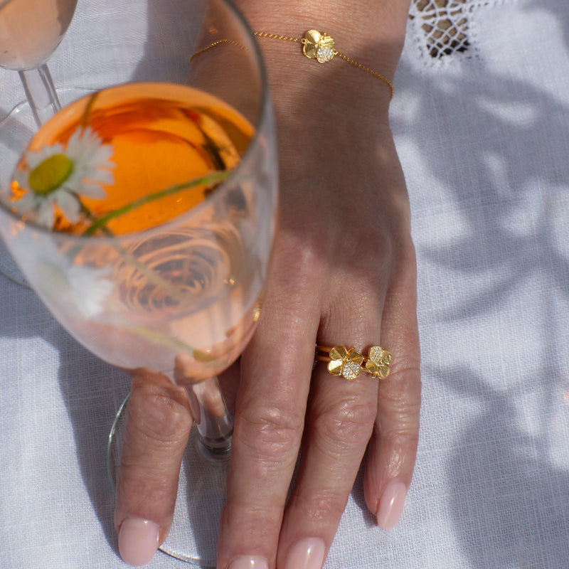 Firkløver ring pavé forgyldt